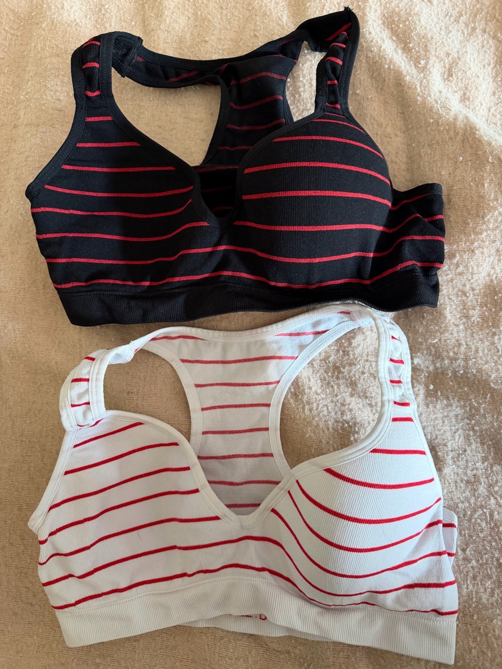 Striped Racerback Wireless Bra - Black & White with Red Stripes